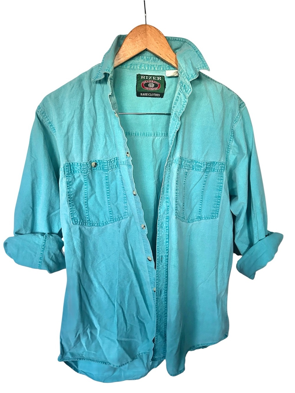 Vintage Cotton Turquoise Vintage Button-Up Shirt by Rizer Wrangler Style